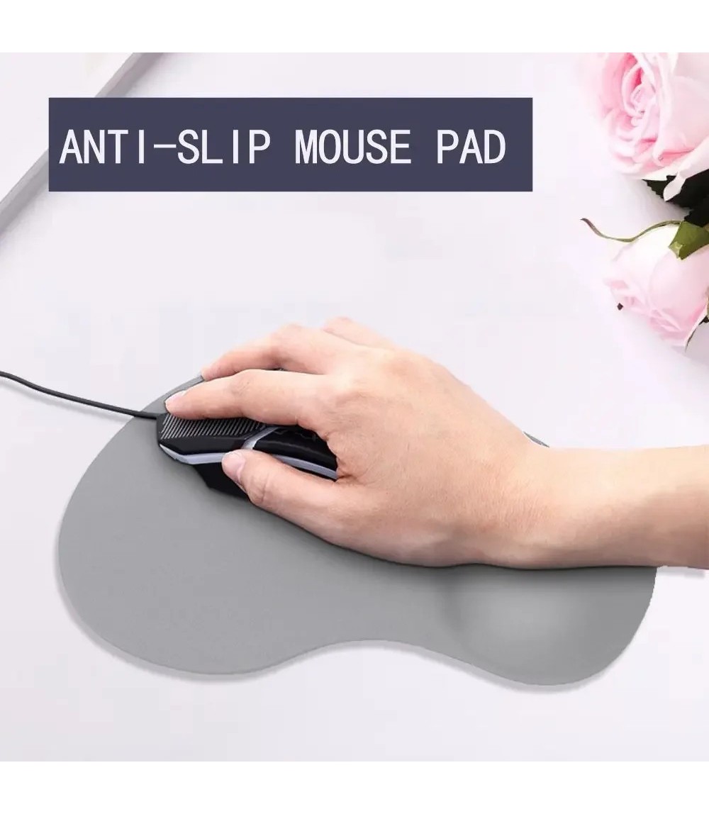 Grey Anti-Slip Mouse Pad 23 × 19 × 2 cm - Ergonomic Wrist Rest For Office & Gaming