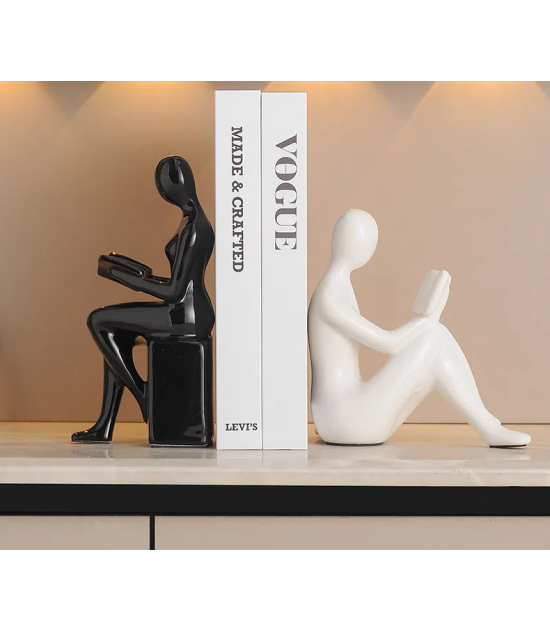 Black and White Modern Character Bookends  - Foot support style: 17 × 8 × 17 cm Standing style: 10 × 6 × 21 cm