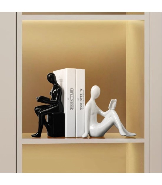 Black and White Modern Character Bookends  - Foot support style: 17 × 8 × 17 cm Standing style: 10 × 6 × 21 cm