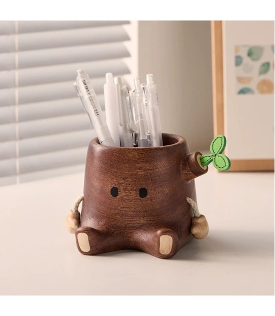 Solid Wood Pen Holder - Desktop Stationery Organizer For Office