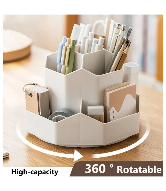 Large Capacity Rotating Pen Holder - Multi-Functional Desk Organizer
