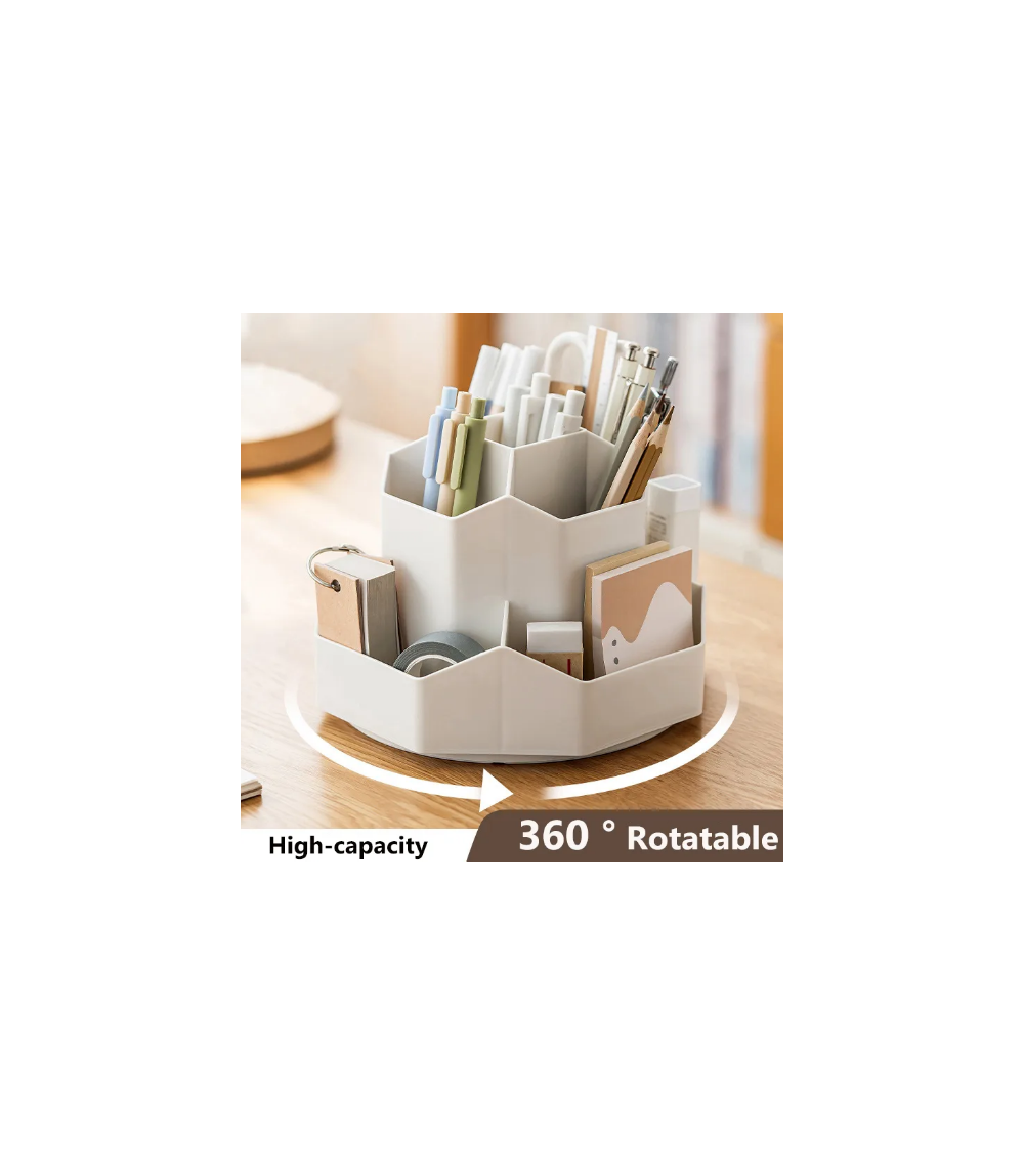 Large Capacity Rotating Pen Holder - Multi-Functional Desk Organizer