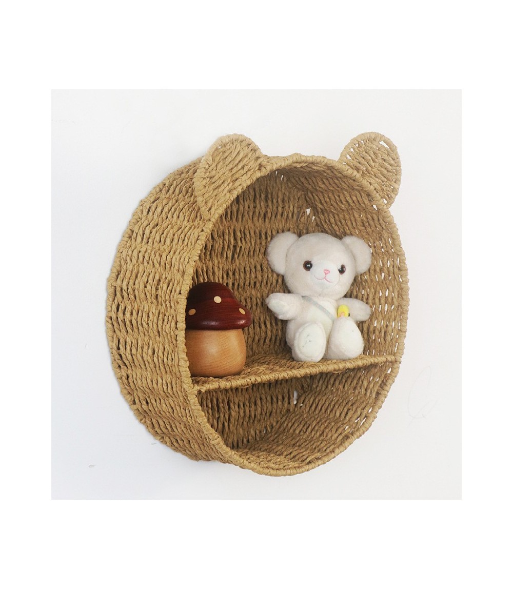 Light Brown Cat Ear Woven Storage Basket 32 × 30 cm – Wall-Mounted Organizer