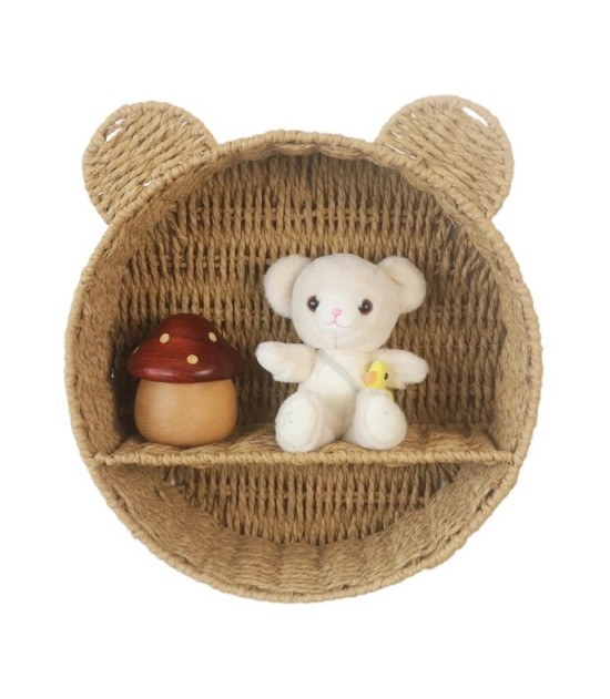 Light Brown Cat Ear Woven Storage Basket 32 × 30 cm – Wall-Mounted Organizer