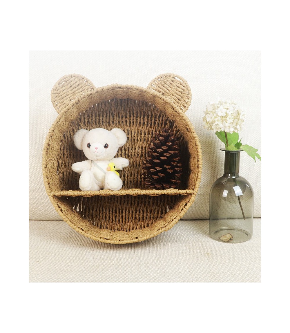 Light Brown Cat Ear Woven Storage Basket 32 × 30 cm – Wall-Mounted Organizer