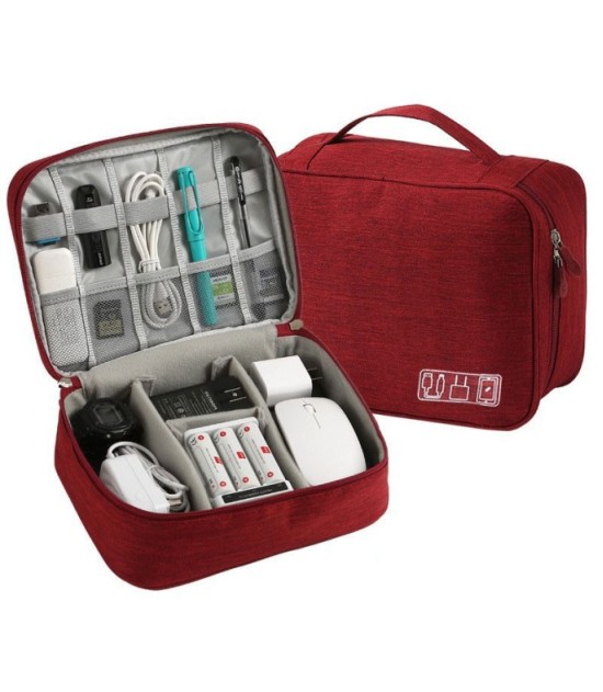 Red And Black Portable Tech Organizer Bag - Waterproof Storage Pouch