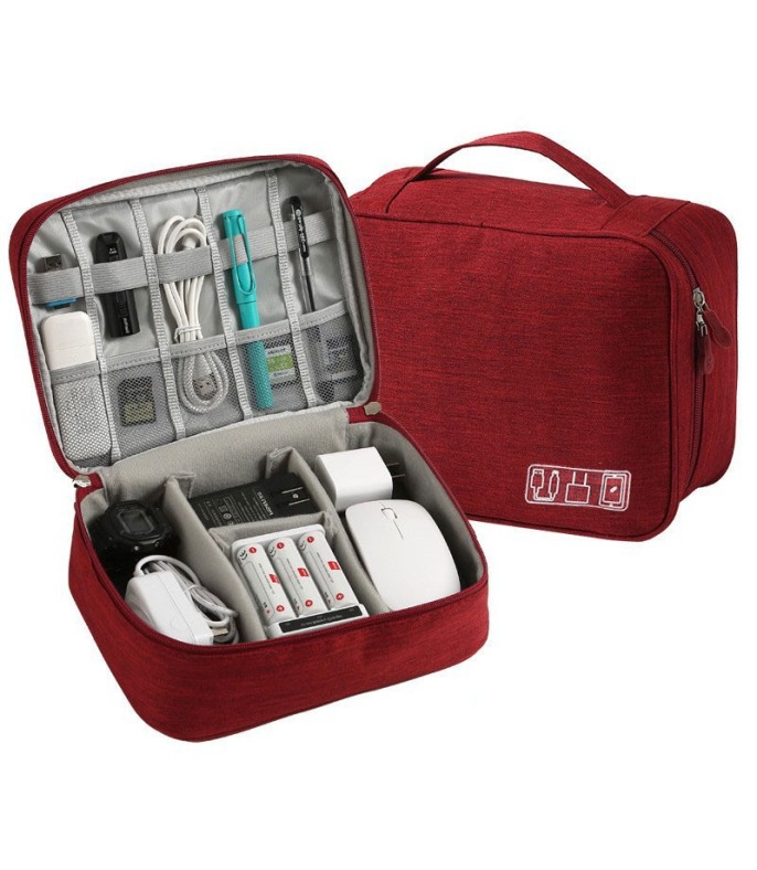 Red And Black Portable Tech Organizer Bag - Waterproof Storage Pouch