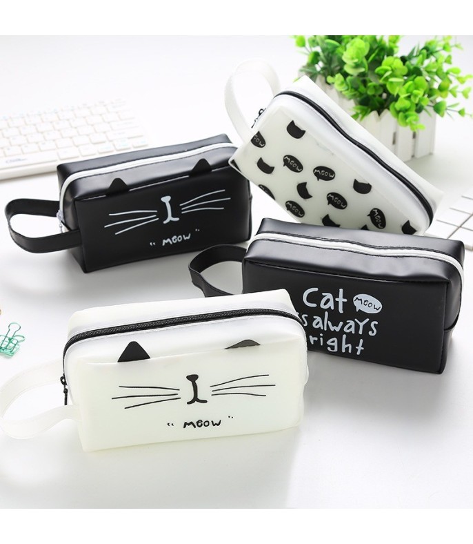 Black And White Cat's Kingdom Pencil Case 16.5 x 8.5 cm - Large Capacity Cartoon Cat Stationery Pouch