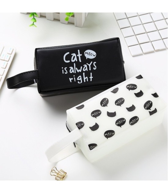Black And White Cat's Kingdom Pencil Case 16.5 x 8.5 cm - Large Capacity Cartoon Cat Stationery Pouch