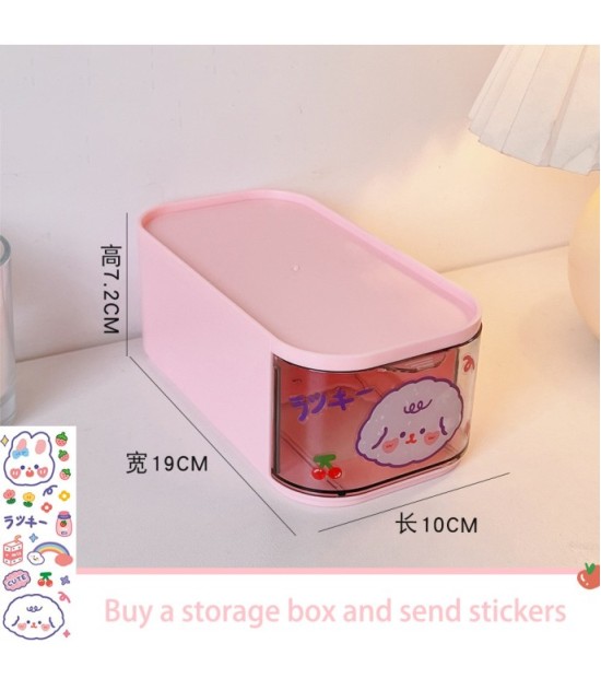 Pink Desktop Drawer Storage Box 7.2 x 19 x 10 cm - Multi-Functional Desk Organizer For Office