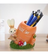 Rabbit & Carrot Resin Pen Holder - Cute Desktop Organizer For Office