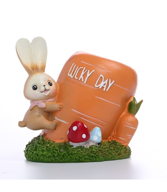 Rabbit & Carrot Resin Pen Holder - Cute Desktop Organizer For Office