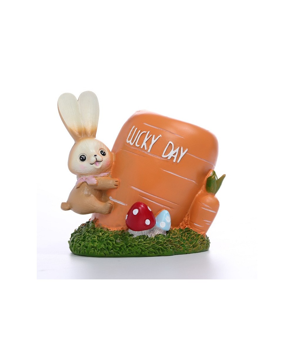 Rabbit & Carrot Resin Pen Holder - Cute Desktop Organizer For Office