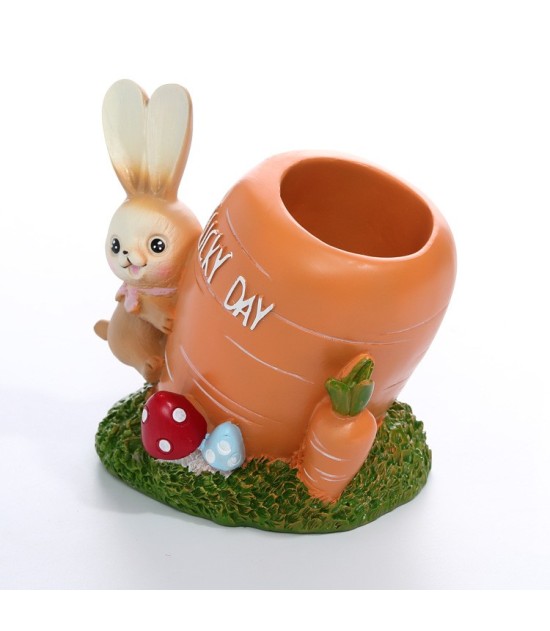 Rabbit & Carrot Resin Pen Holder - Cute Desktop Organizer For Office