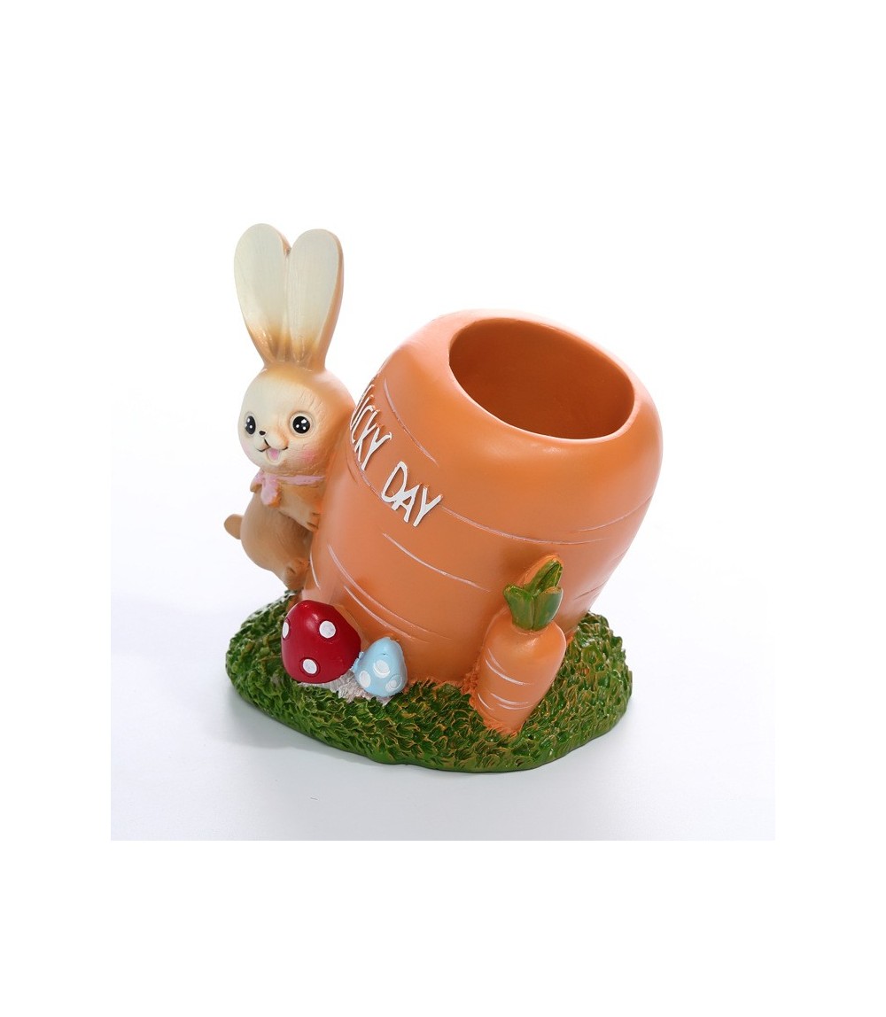 Rabbit & Carrot Resin Pen Holder - Cute Desktop Organizer For Office