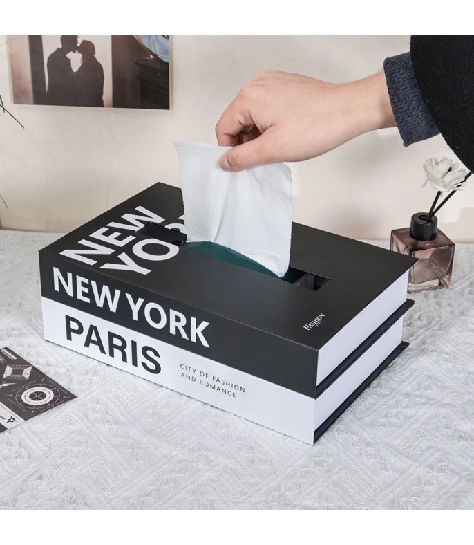 Black And White Book Style Tissue Box Cover 26.5 x 17 x 9.5 cm - Decorative Napkin Holder For Office