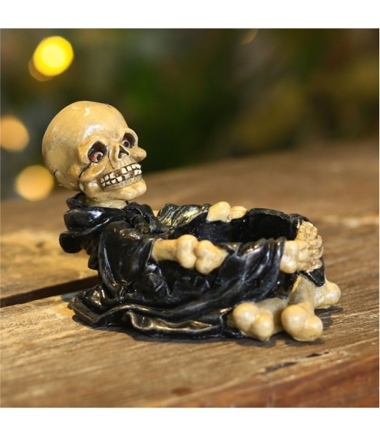 Black Skeleton Candle Ashtray 13 × 8 × 8.5 cm - Creative Resin Home & Office Decor