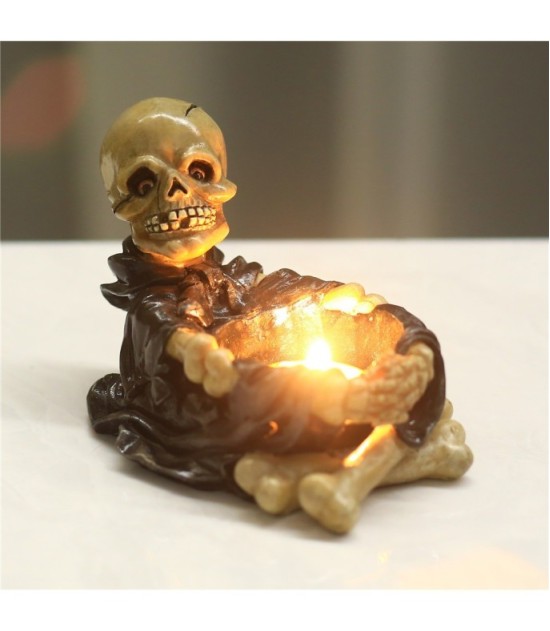 Black Skeleton Candle Ashtray 13 × 8 × 8.5 cm - Creative Resin Home & Office Decor