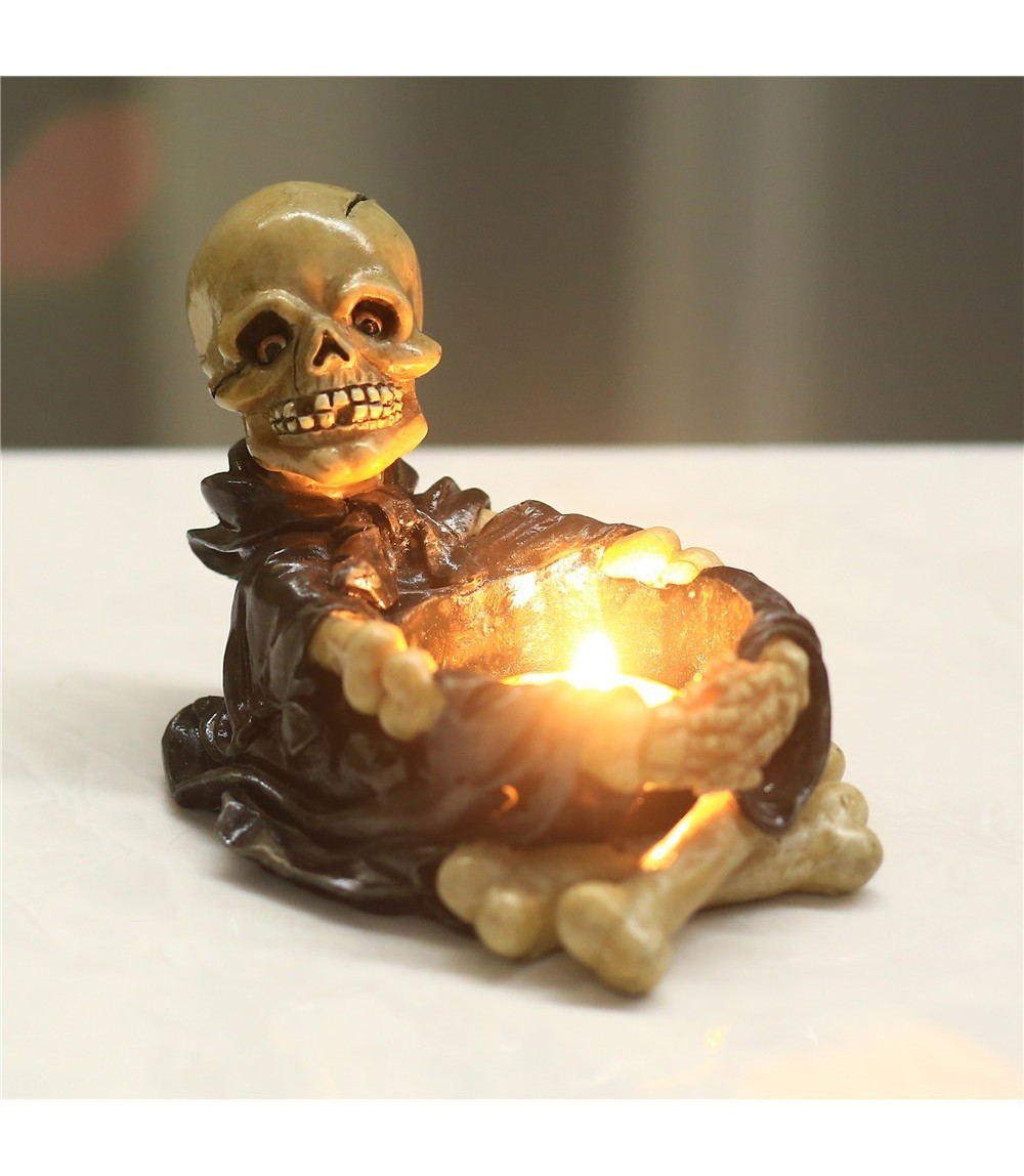Black Skeleton Candle Ashtray 13 × 8 × 8.5 cm - Creative Resin Home & Office Decor