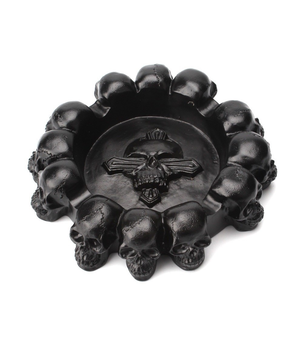 Resin Multi-Skull Ashtray 11.5 × 3 cm - Black Decorative Home & Office Accent