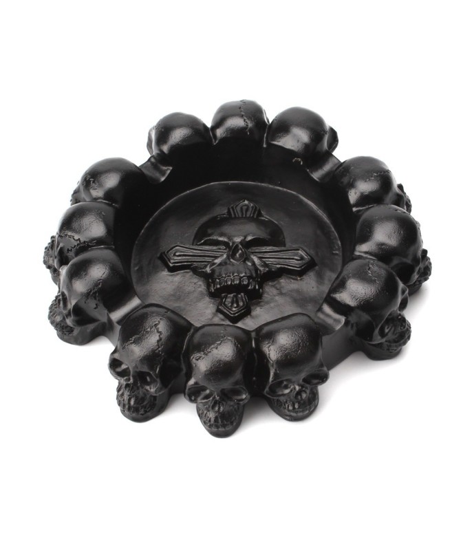 Resin Multi-Skull Ashtray 11.5 × 3 cm - Black Decorative Home & Office Accent
