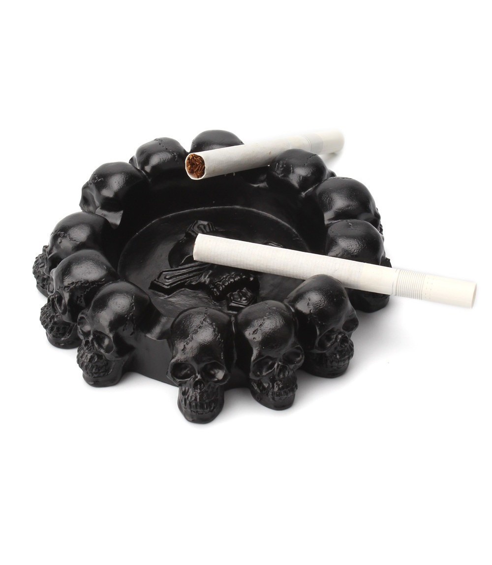 Resin Multi-Skull Ashtray 11.5 × 3 cm - Black Decorative Home & Office Accent