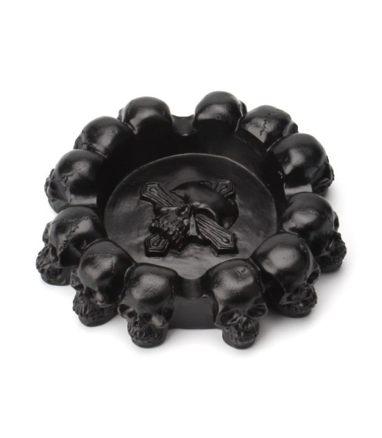 Resin Multi-Skull Ashtray 11.5 × 3 cm - Black Decorative Home & Office Accent
