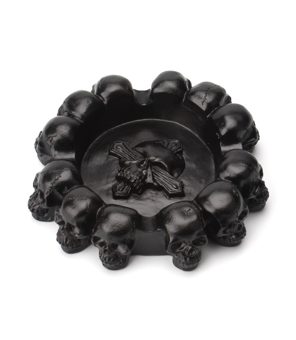 Resin Multi-Skull Ashtray 11.5 × 3 cm - Black Decorative Home & Office Accent