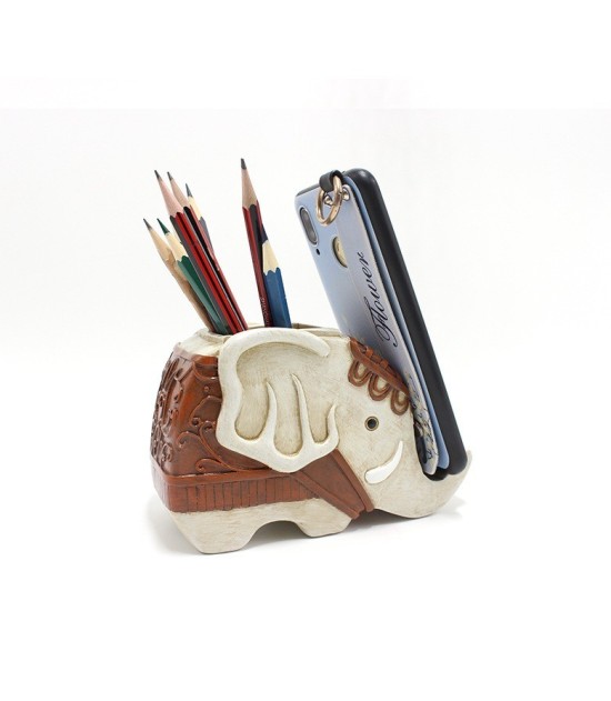 Resin Elephant Pen Holder - Creative Desktop Organizer