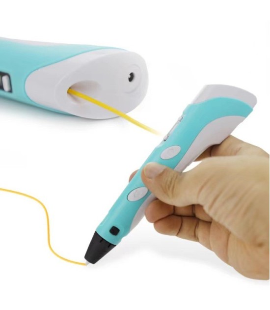 Light Blue And White 3D Printing Pen For Kids & Adults 17cm - Smart DIY Drawing Pen With Filament