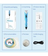 Light Blue And White 3D Printing Pen For Kids & Adults 17cm - Smart DIY Drawing Pen With Filament