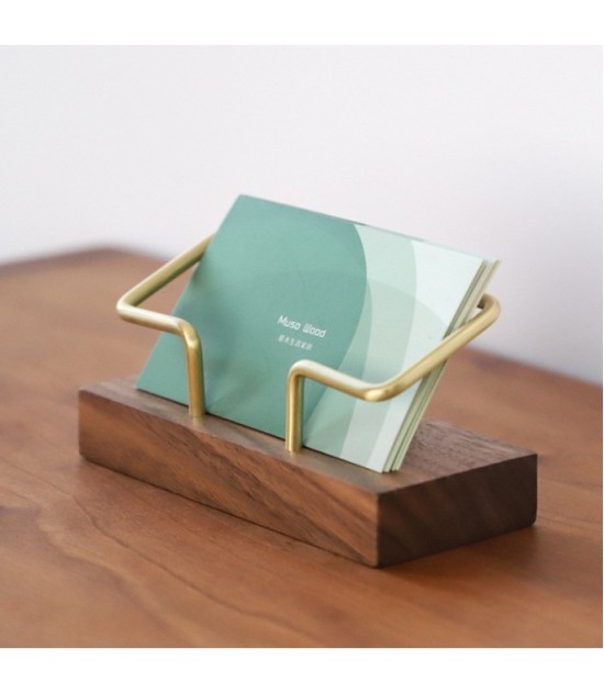 Brown Solid Walnut Wood Business Card Holder 11 × 5 cm - Elegant Desktop Card Display