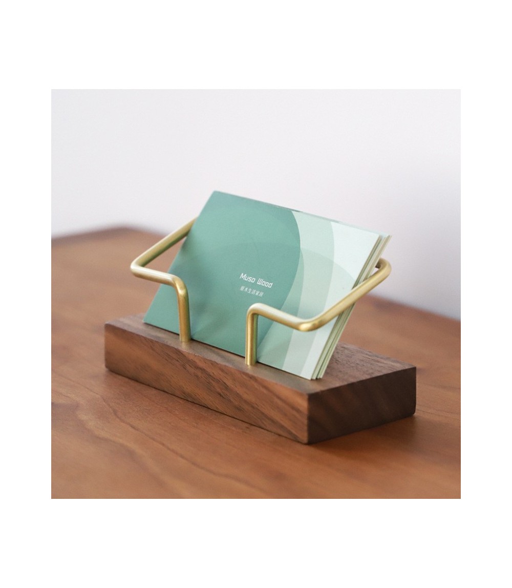 Brown Solid Walnut Wood Business Card Holder 11 × 5 cm - Elegant Desktop Card Display