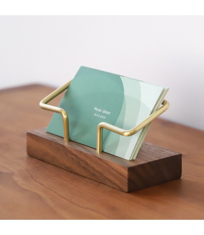 Brown Solid Walnut Wood Business Card Holder 11 × 5 cm - Elegant Desktop Card Display