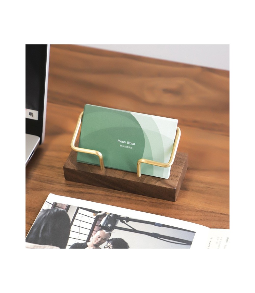 Brown Solid Walnut Wood Business Card Holder 11 × 5 cm - Elegant Desktop Card Display