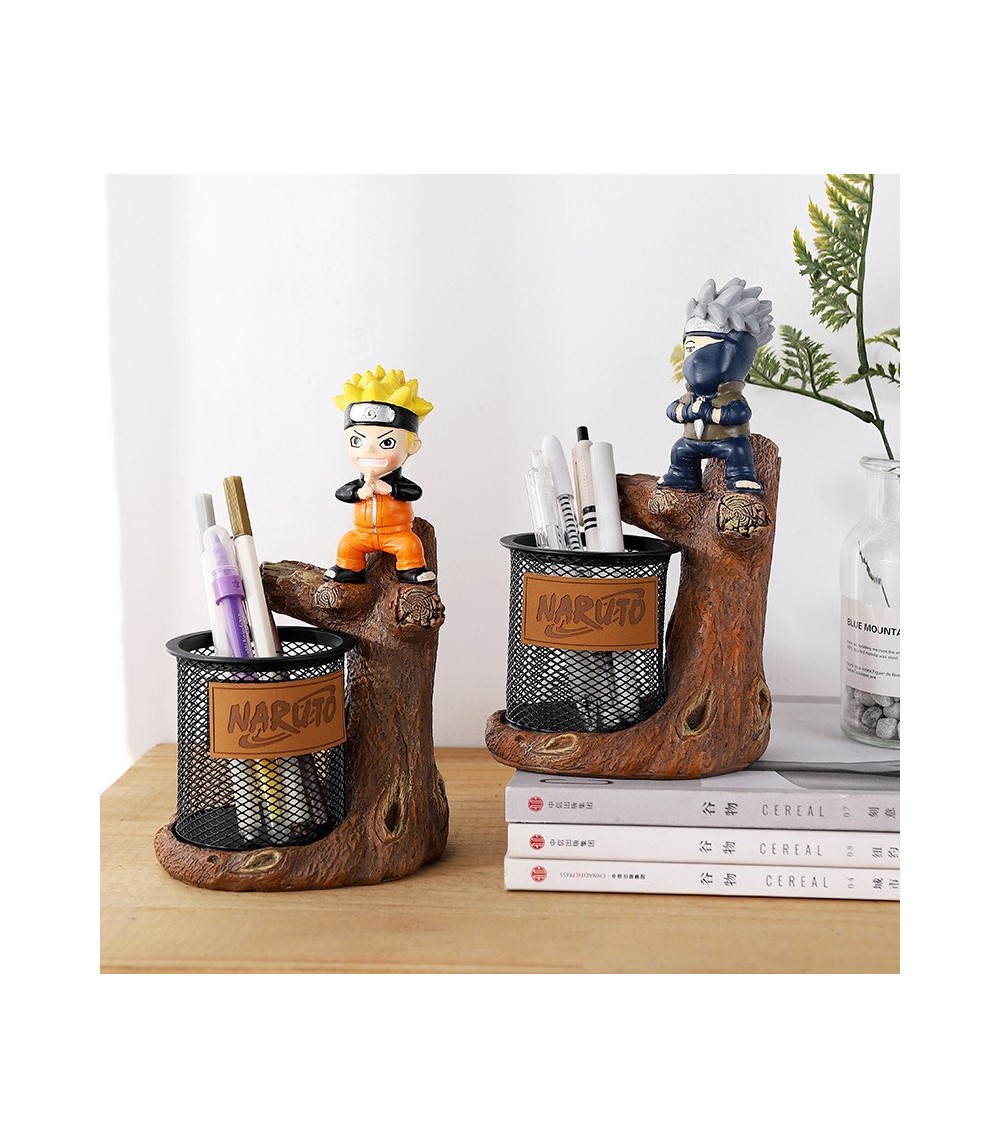 Anime Cartoon Desk Organizer - Resin Pen Holder with Metal Mesh Cup