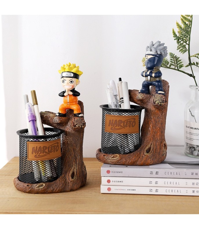 Anime Cartoon Desk Organizer - Resin Pen Holder with Metal Mesh Cup