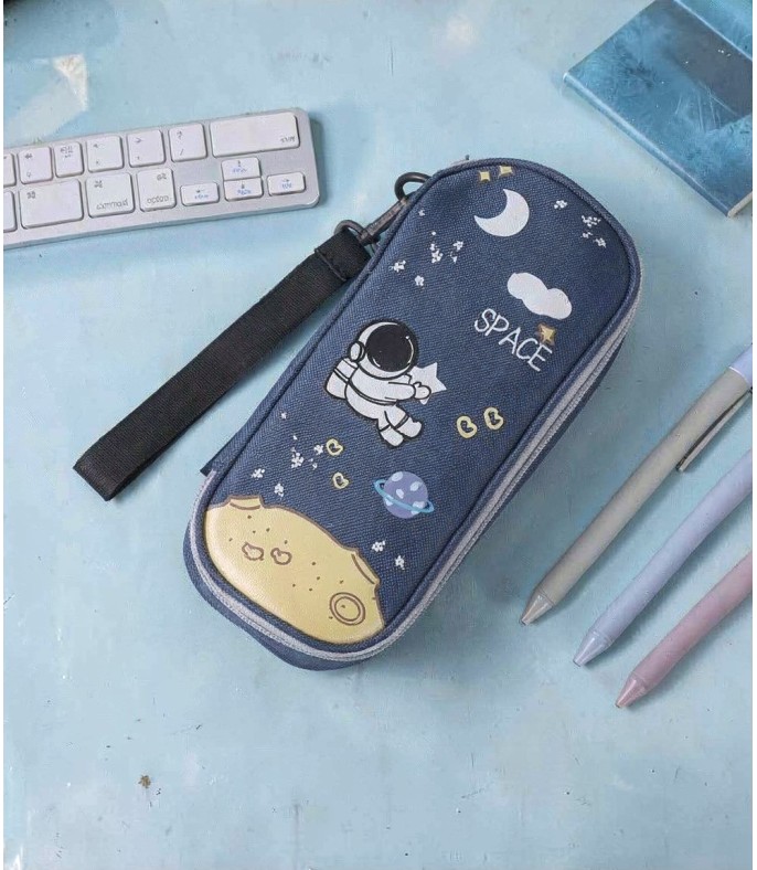 Blue Universe Star Pencil Case - Large Capacity School Stationery Pouch