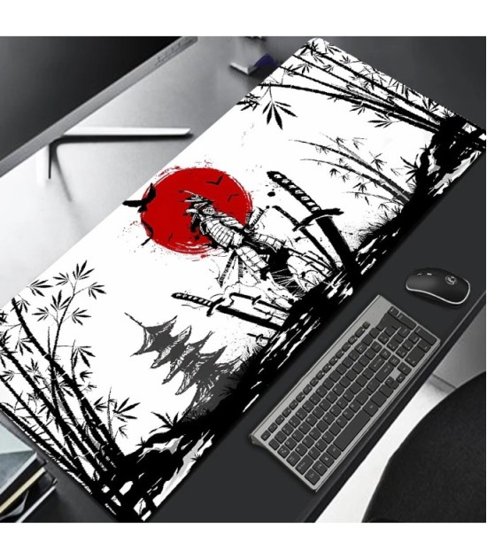 White Samurai Warrior Gaming Mouse Pad 300 × 700 mm - Japanese Anime Desk Mat for PC & Keyboard